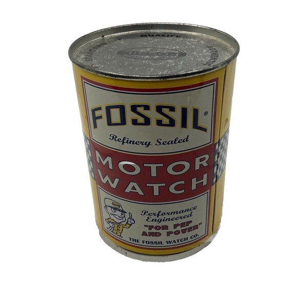 Fossil Motor Watch Oil Can New Old Stock Logo Leather Band New Battery Installed - Picture 7 of 7